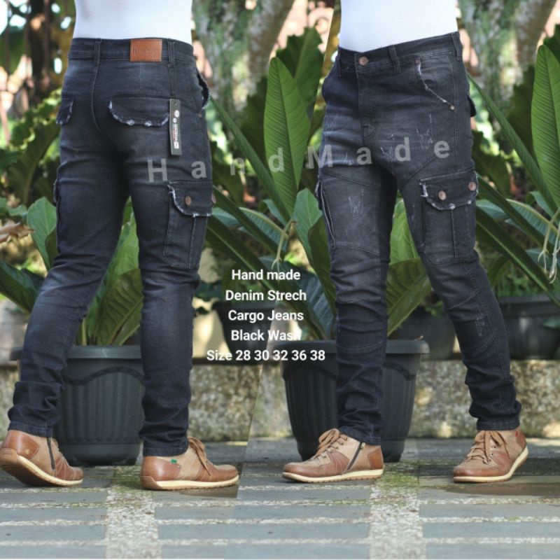 Celana Pria Cargo Jeans Sobek Ripped Strech