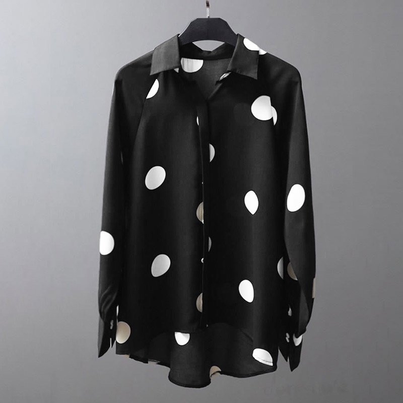 ZANZEA Women Long Sleeve Polka Dots Turn-Down-Collar Button Cuffs Fashion Blouse