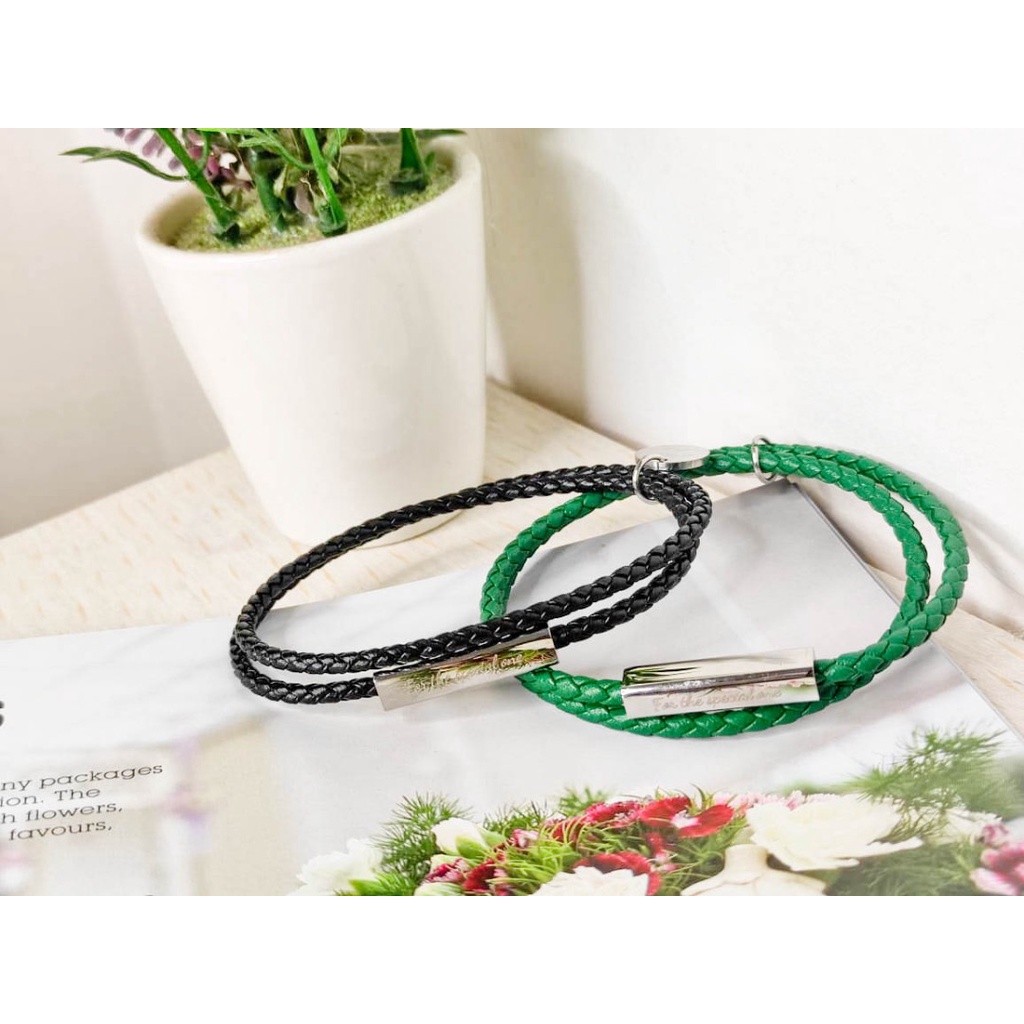 GIFT WRISTBAND GELANG KULIT Asli EXCLUSIVE Leather Titanium Bracelet UNISEX PRIA WANITA