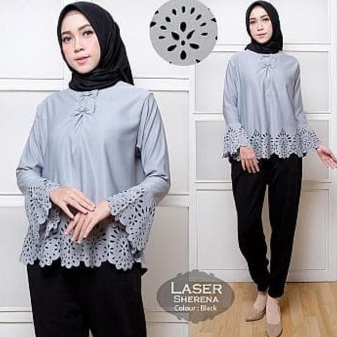 Laser Tunik Blouse Baju Atasan Pesta Wanita Blus Xxl Xl Jumbo Gray - Putih