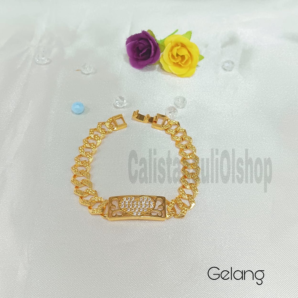 GELANG+CINCIN SISIK NAGA LOVE GARIS PERHIASAN EMAS KOREA ANTI KARAT DAN ANTI LUNTUR