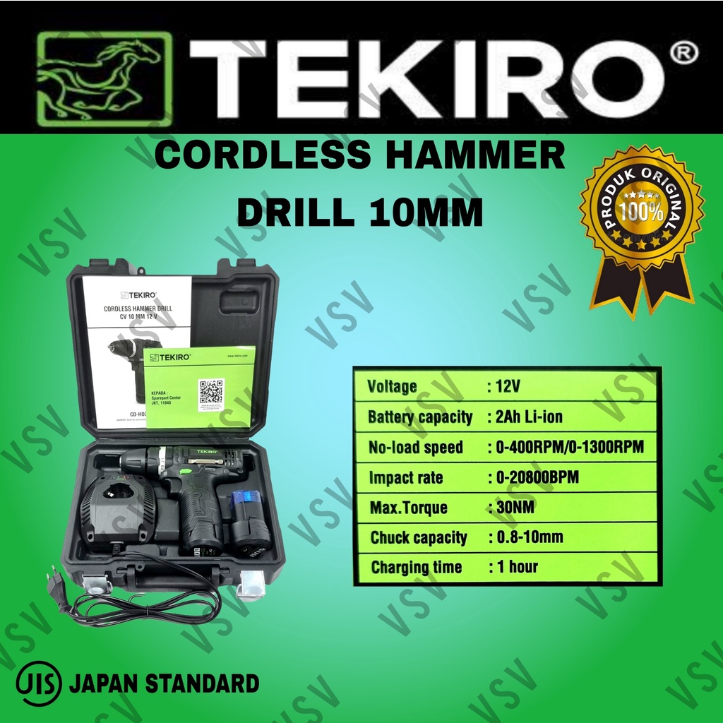 TEKIRO Cordless Hammer Drill 10mm Mesin Bor Baterai 12Volt impact Drill