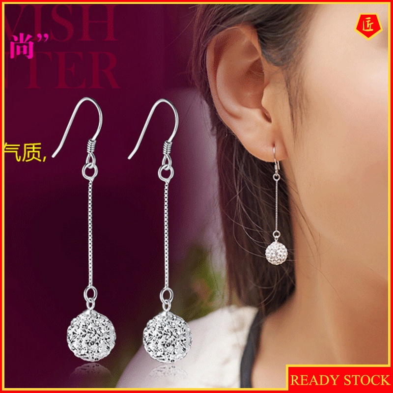 [Ready Stock]Long Tassel Earrings with Crystal Diamond