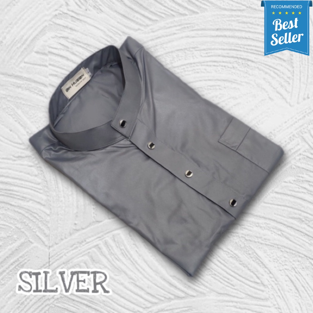 Baju koko melayu pria dewasa polos lengan panjang abu silver keren