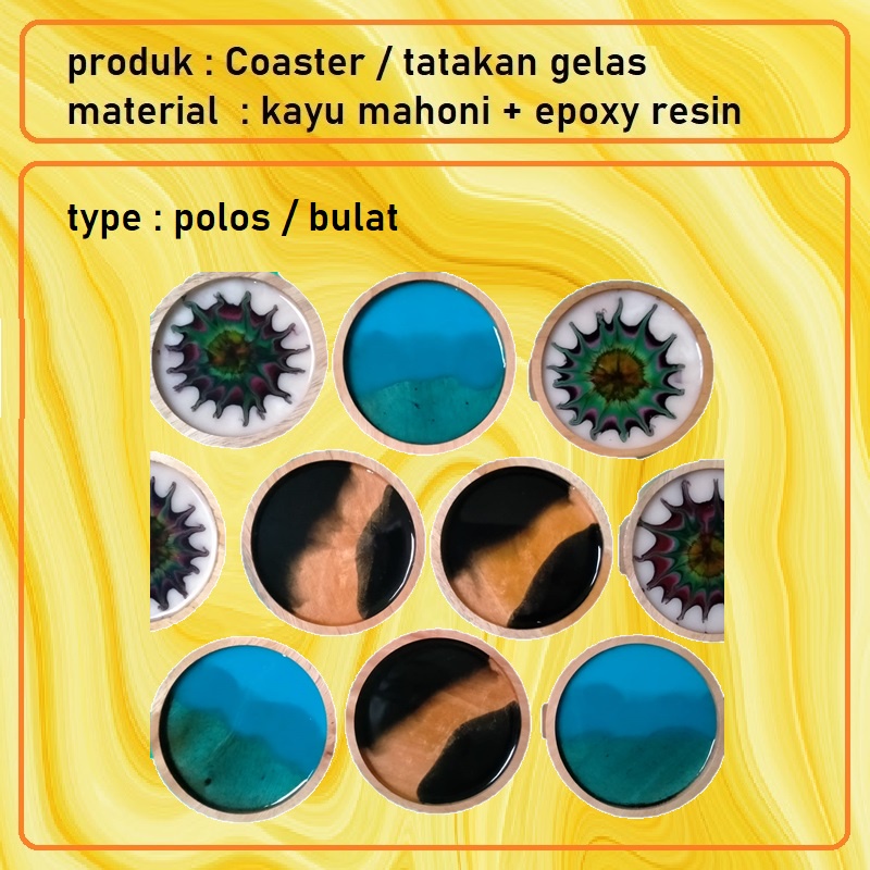 coaster / tatakan gelas : kayu + epoxy resin - D 90 mm
