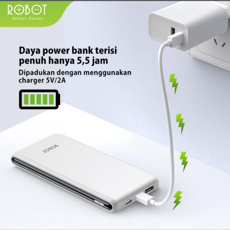 PowerBank ROBOT 10000mAh RT180 Dual Input Port Type C &amp; Micro USB - Hijau