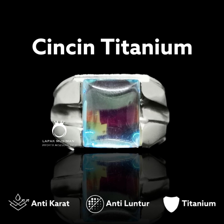 Cincin Pria Bahan Titanium Batu Kalimaya India Anti Karat Warna Silver