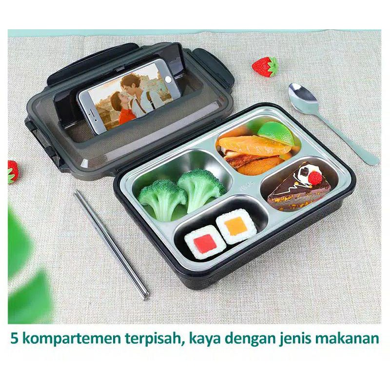 OS  Kotak Makan Bento Portable Bahan Stainless Steel Anti Bocor untuk Sekolah