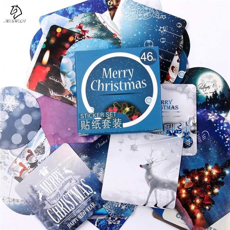 

INDORETAIL | 46 Pcs Musim Dingin Harian Sticker Scrapbooking Seal Label Merry Christmas Dekorasi