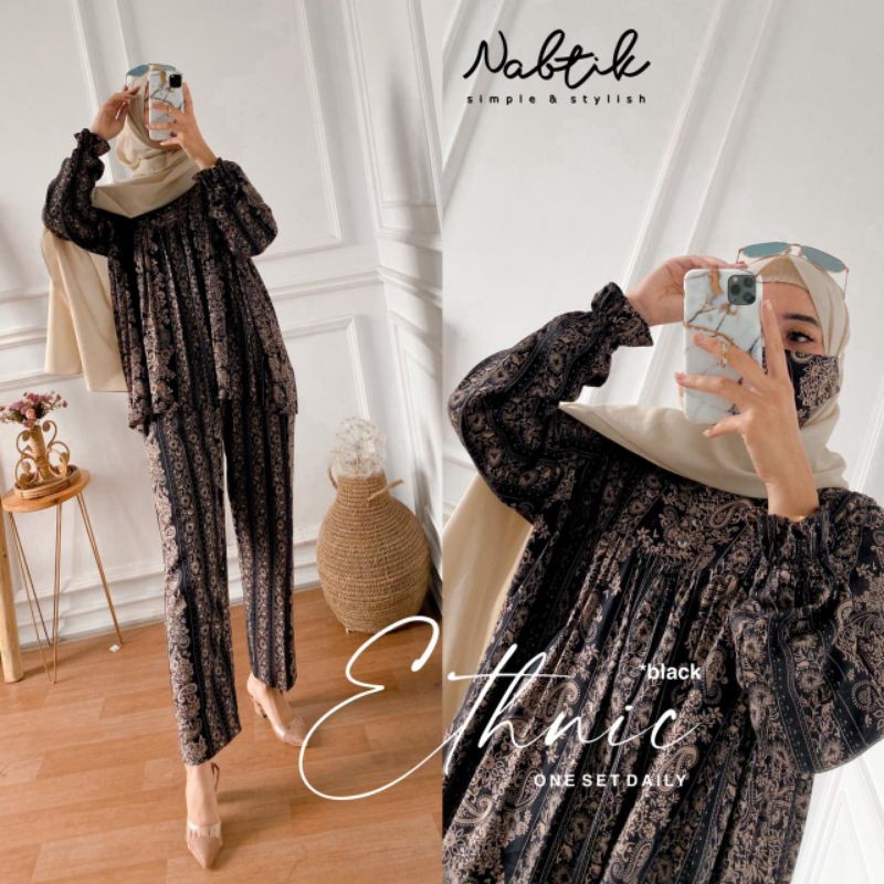 Ready Ethnic One Set Daily Original Nabtik Baju Setelan Wanita Setelan Rayon Wanita Kekinian