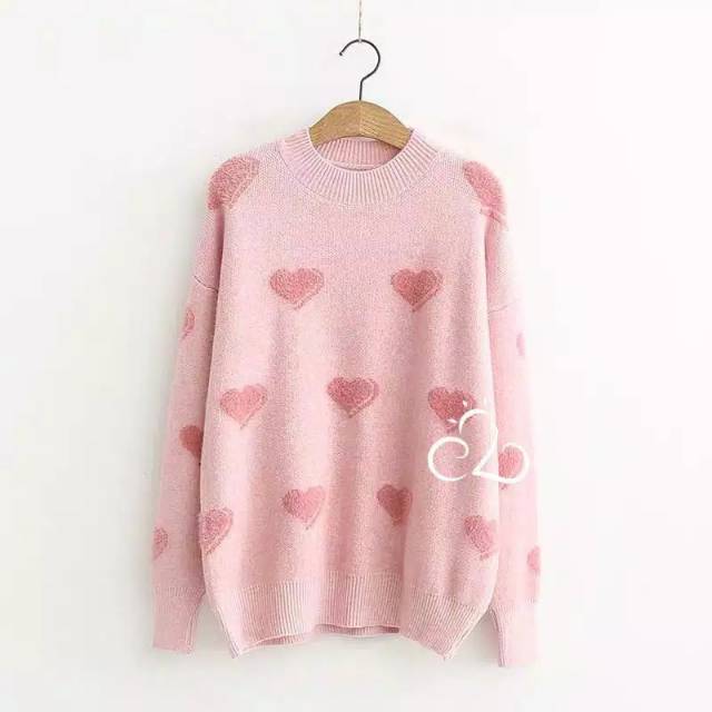 Sweater wanita motif heart sweater import musim dingin /winter pullover