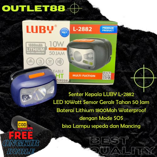 Senter Kepala Sensor 10w luby L  2882 bisa Lampu Sepeda Tahan 50 jam Headlamp Outdoor Mini LUBY