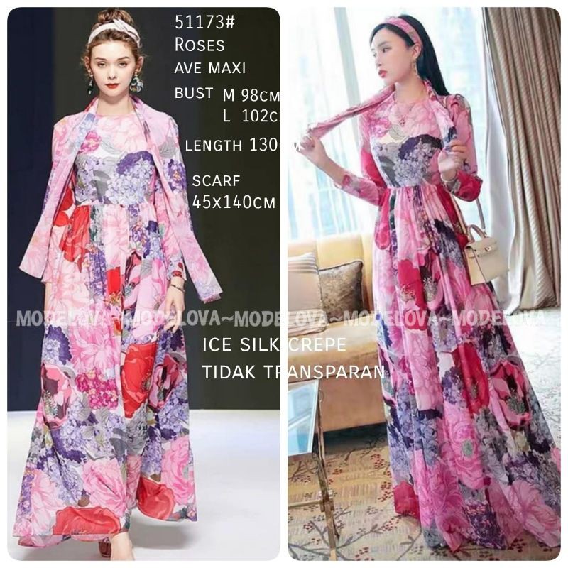 MDLV~ BM 51173 ROSES AVE MAXI FREE SYAL // GAMIS IMPORT // FASHION IMPORT WANITA