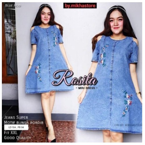 Rosita Mini dress jeans motif bunga bordir