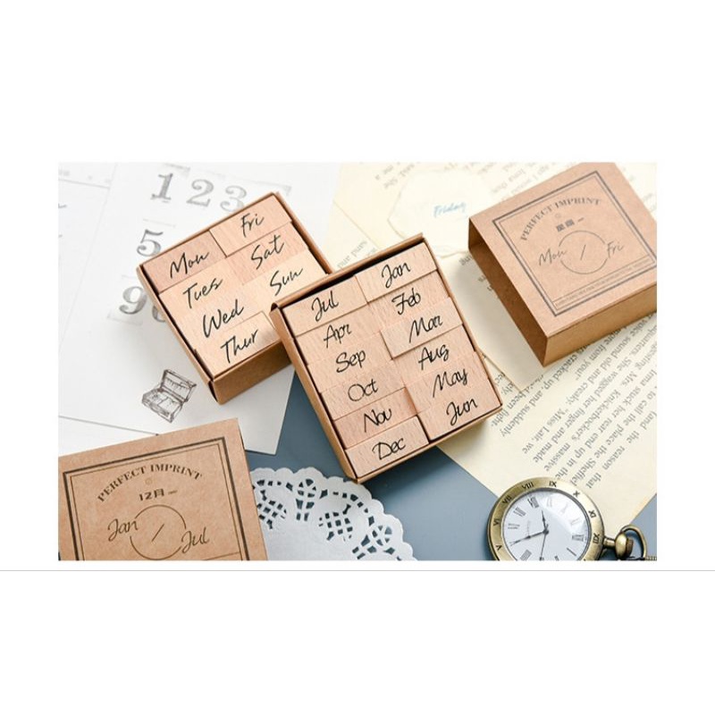 

[TO YOU] Wooden Stamp Rubber Week Day and Month Stamp