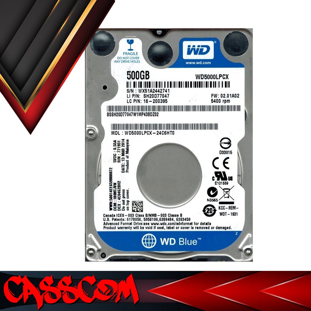 HDD WD 500GB Blue Internal 2.5" NOTEBOOK / HARDISK WD 500 GB