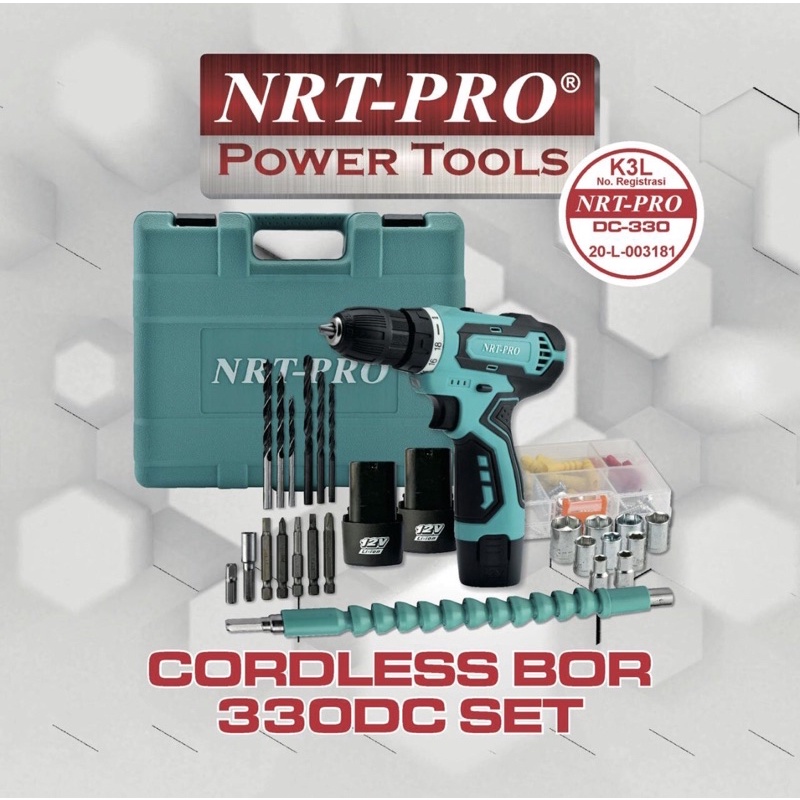 NRT DC 330 SET DC330 BOR CORDLESS 12 V SET BOR BATRE BATERAI CAS