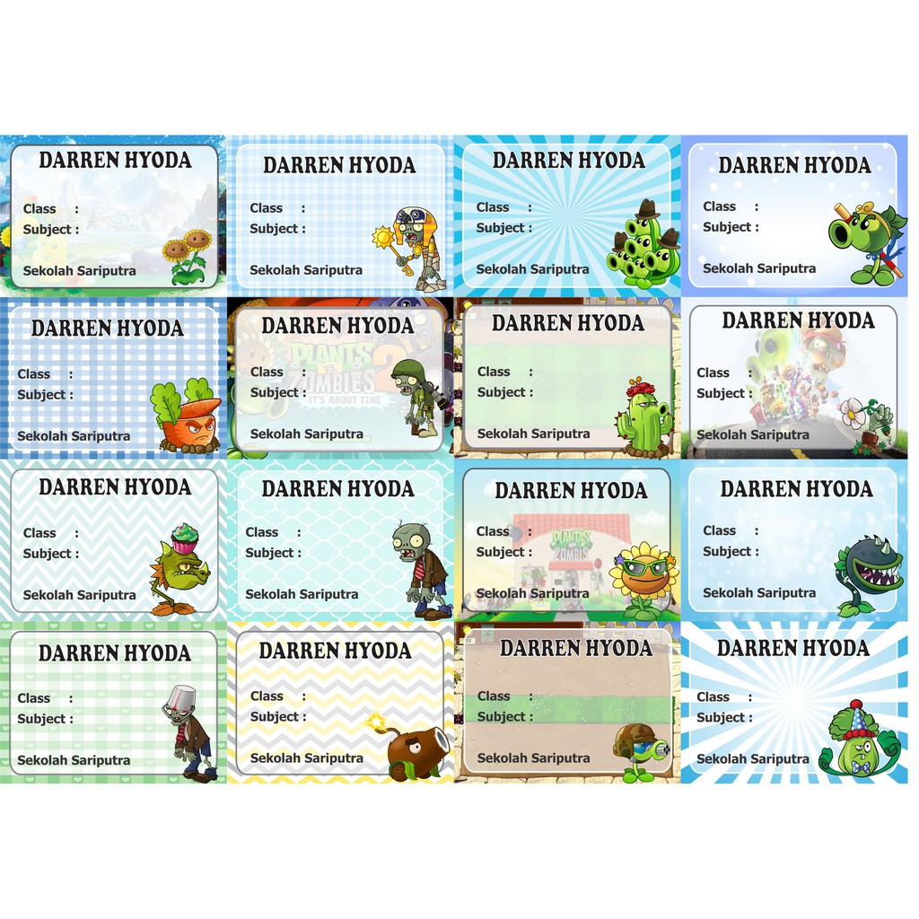 

plant and zombie Label stiker buku nama kelas mapel custom