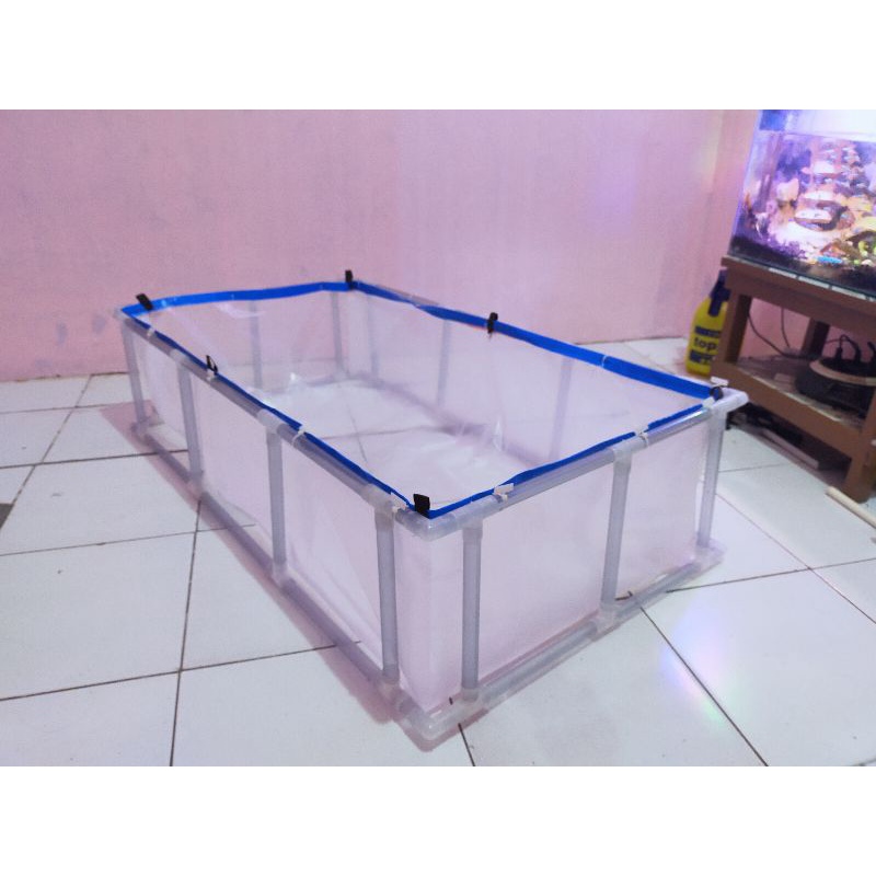 KOLAM IKAN TERPAL / PLASTIK (FULL SET), SIMPEL, BAGUS DAN TEBAL UK. 100 X 50 X 30 CM + buku petunjuk