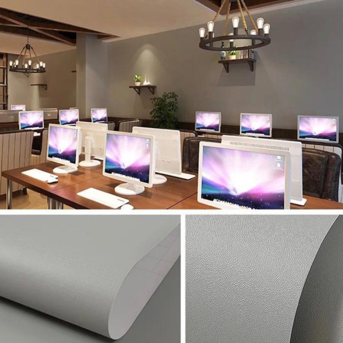 Wallpaper Dinding Ruang Tamu Motif Polos Abu Muda