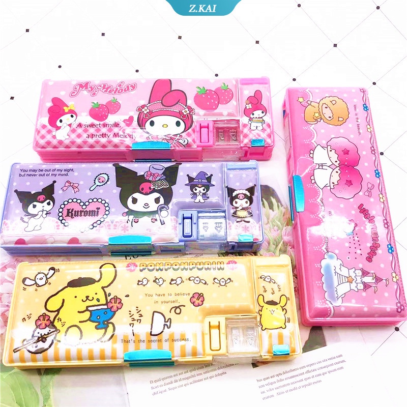 Sanrio Tempat Pensil Dua Lapis Motif Kartun My Melody Kuromi Dengan Rautan