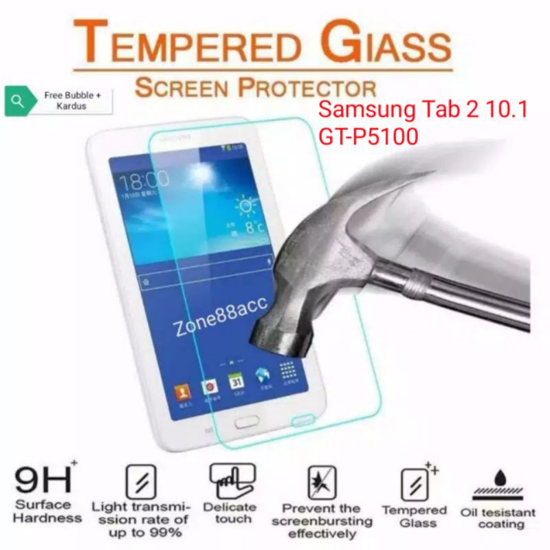Samsung Galaxy Tab 2 10.1 P5100 GT-P5100 P 5100 Antigores Bening Tempered Glass Screen Guard protector TG Pelindung Layar kaca