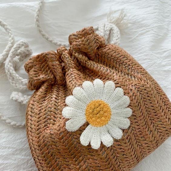 Barang Pilihan.. Mouseman - Tas Selempang Rajut Motif Bunga Daisy / Tas Serut