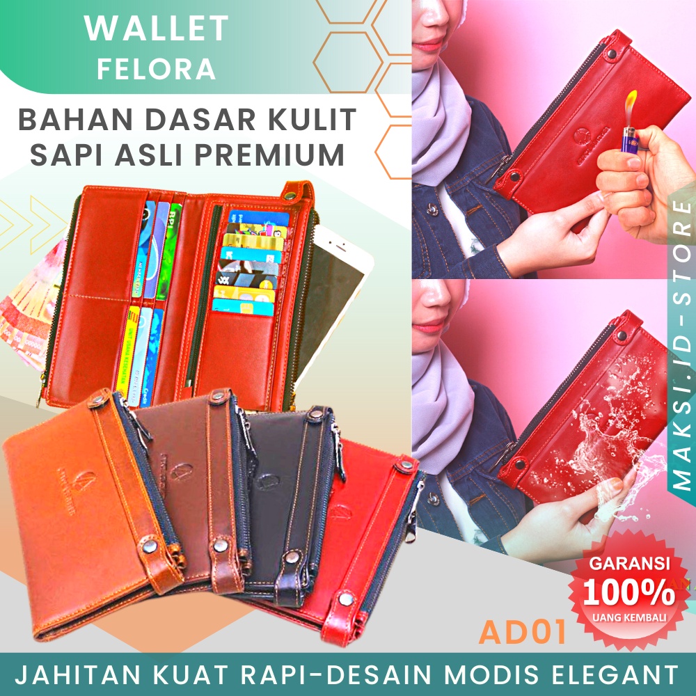 Dompet Kulit Wanita Dompet Kartu Wanita Lipat Kulit Sapi Asli Original AD01 Model Lipat Merk Alice Leather GARANSI ORIGINAL