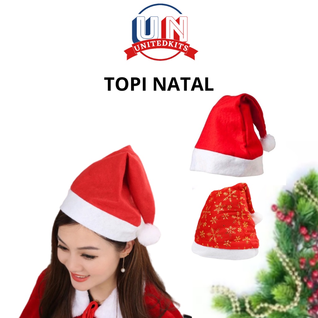 Unitedkits Topi Natal Polos Motif Lampu Dewasa Anak Christmas Hat Topi Natal Xmas Import Cod Batam