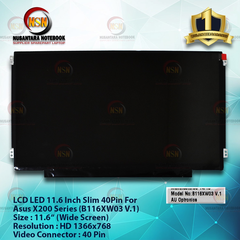 LCD LED 11.6 Inch Slim 40Pin For Asus X200 Series (B116XW03 V.1)