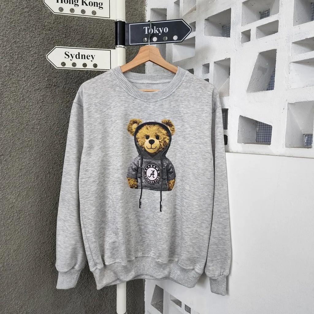 BEAR ALABAMA Oversize Sweater Crewneck Oblong Wanita Atasan Blouse Motif Cute Korean Jacket Kasual Fashion