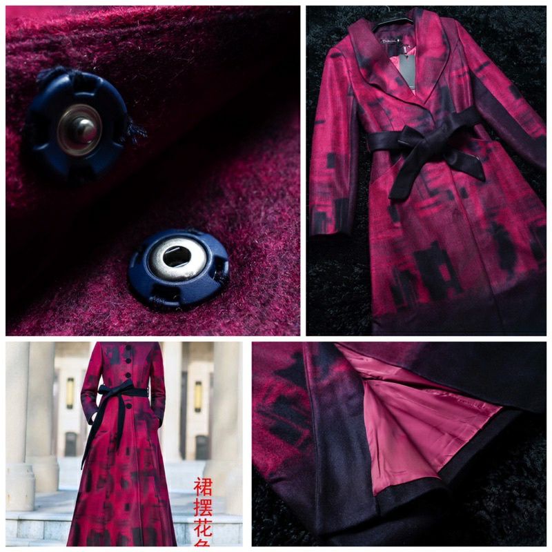 COAT WANITA IMPORT BAHAN WOL PRINT PREMIUM BLACK PINK