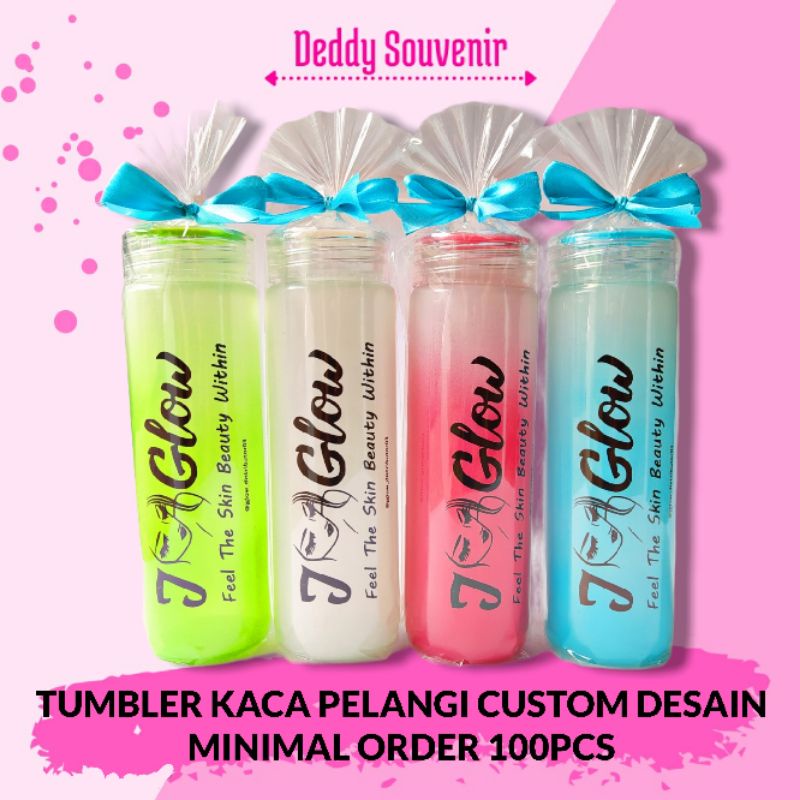 Souvenir Pernikahan Botol Kaca Pelangi Custom Nama/500ml