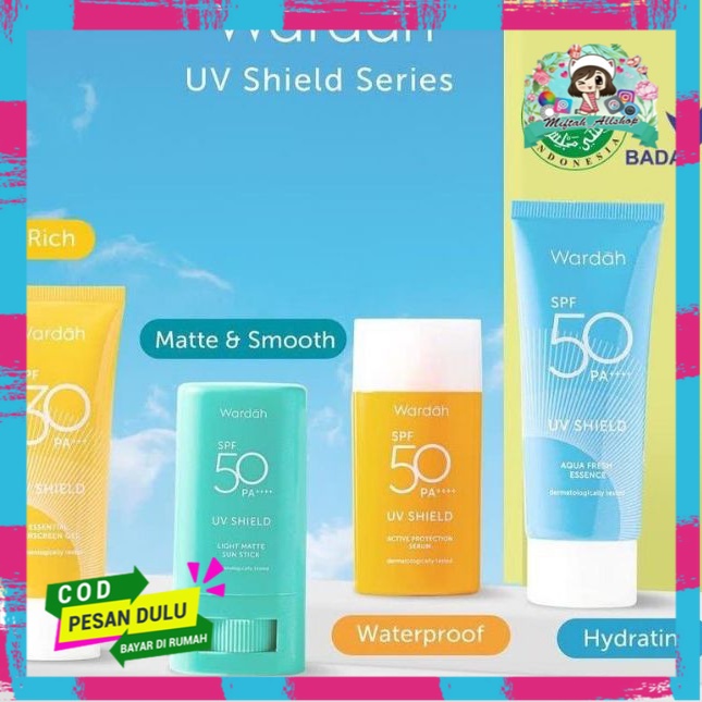 Wardah UV Shield Essential Sunscreen Gel SPF 30- Aqua Fresh SPF 50 - Active Protection SPF 50 - Ligh