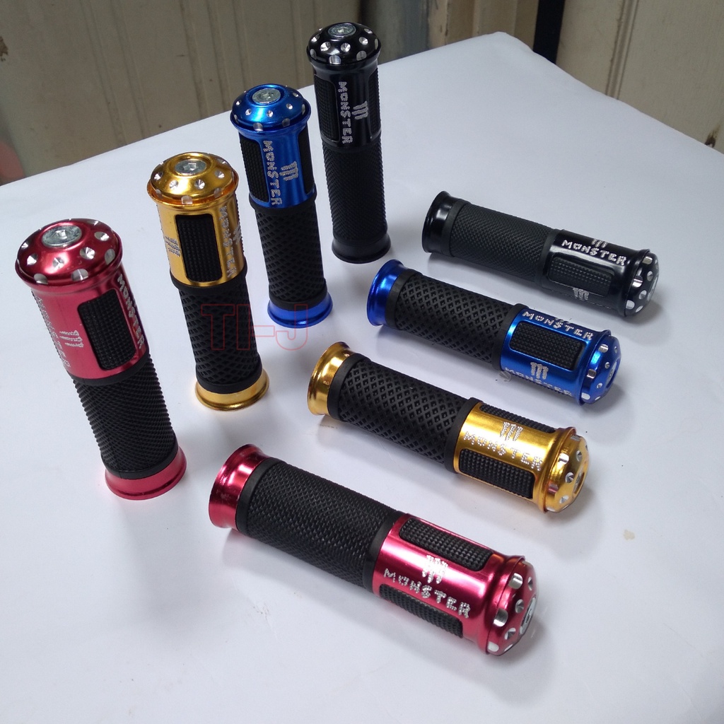 Hand grip Monster jalu bintik untuk semua motor warna merah, biru, hitam, gold