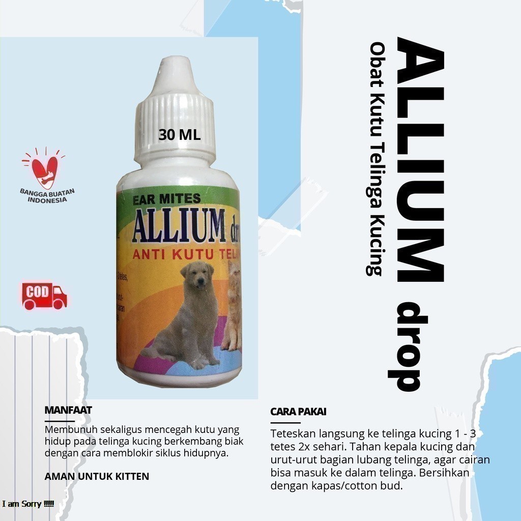 OBAT TETES ANTI KUTU TELINGA ANJING &amp; KUCING - ALLIUM DROPS 30ML - ORIGINAL UNTUK CAT DOG KITTEN - CEGAH RADANG TELINGA - MURAH - BERKUALITAS - PET ANIMAL HEALTHCARE AND VETERINARY TAMASINDO KESEHATAN DAN VITAMIN HEWAN BINATANG PELIHARAAN MITRAPETLOVER