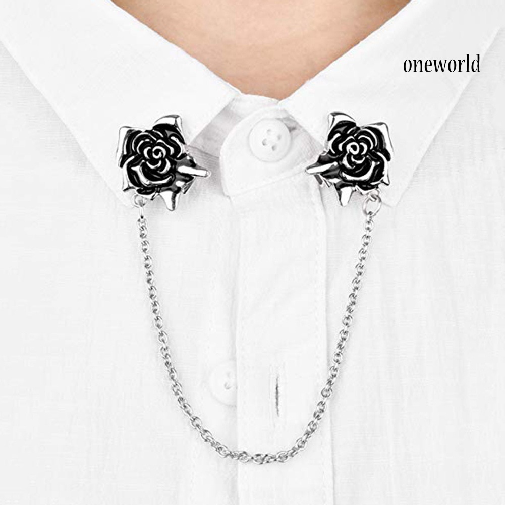 OW@ Women Rose Sweater Shawl Cardigan Clip Collar Tip Lapel Brooch Pin with Chain