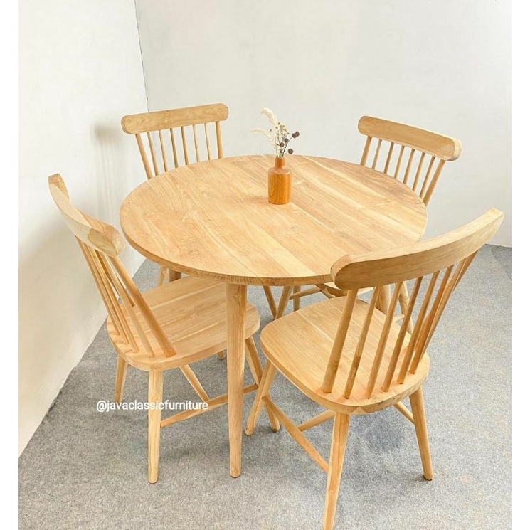 1 SET KURSI MEJA MAKAN CAFE RESTO BULAT JARI JARI MINIMALIS DINNING CHAIR RUANG TAMU RETRO COFFE KOPI BAHAN KAYU JATI NATURAL VINTAGE TERAS MURAH FURNITURE MEBEL JEPARA-3