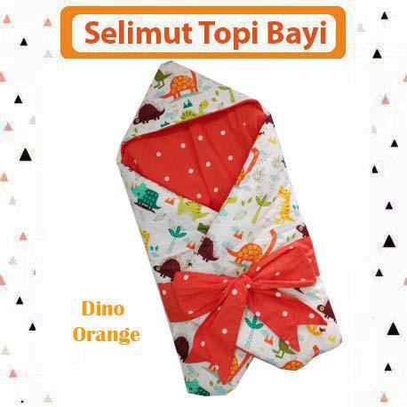 DINO ORANGE - Selimut Topi Bayi Motif Bolak-balik Murah