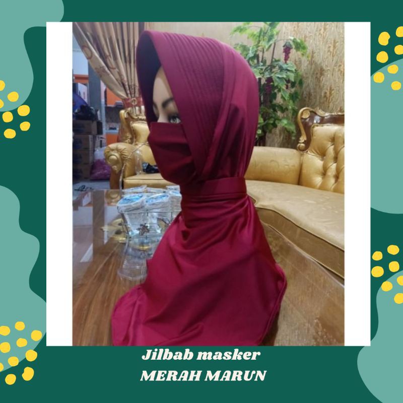 Jilbab Masker Merah Maroon