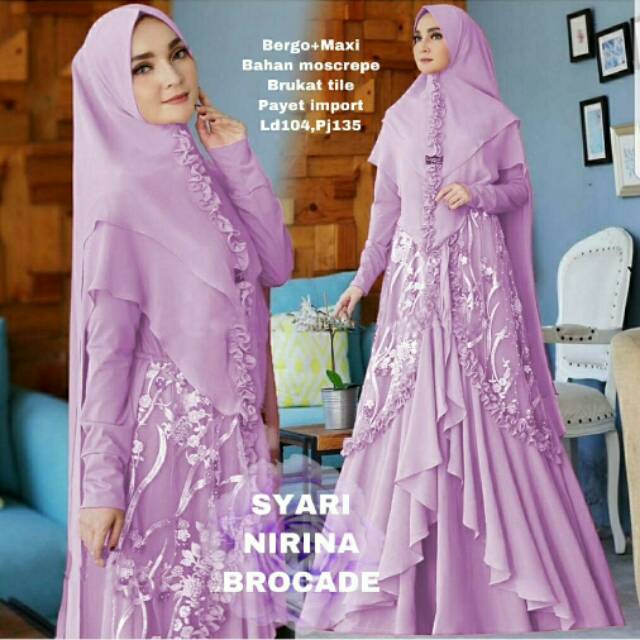 (BLZ) Set Gamis Brukat tile Nirina syari + khimar syari