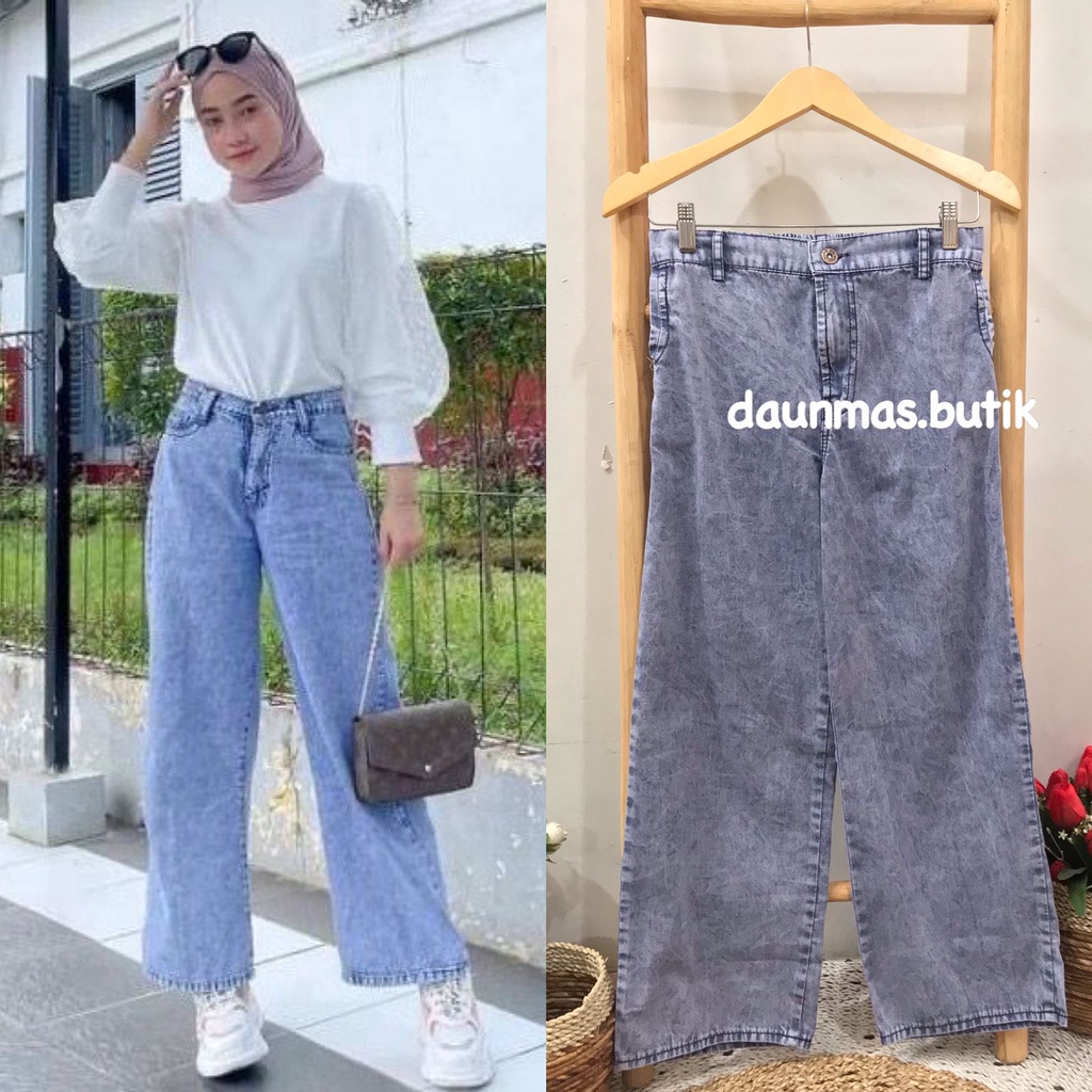 1KG MUAT 4PCS | CELANA KULOT JEANS HIGHWAIST SNOWBLUE HITS SELEBGRAM FASHION WANITA