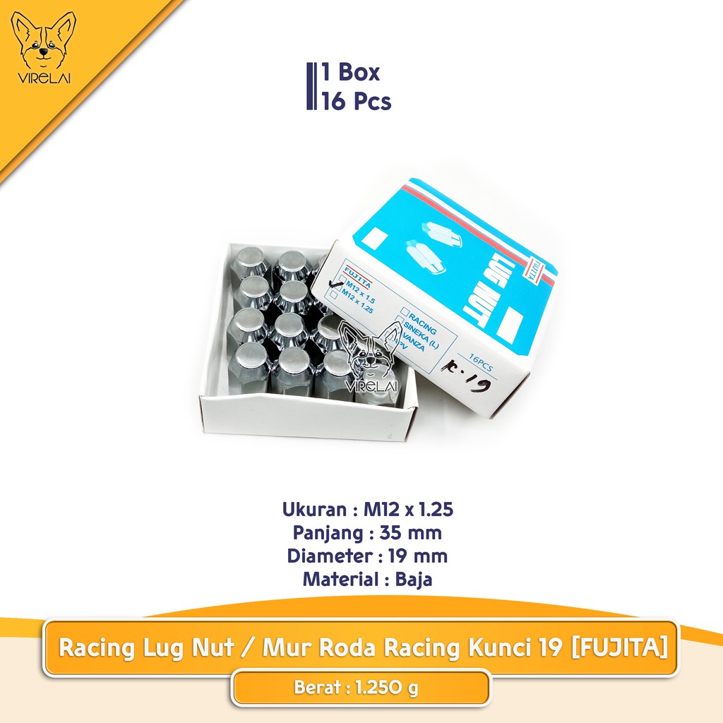 Fujita lug nut Racing M12 x 1.50 / M12 x 1.25 kunci 21 Kunci 19 ( 16/20 biji / box ) jual per box