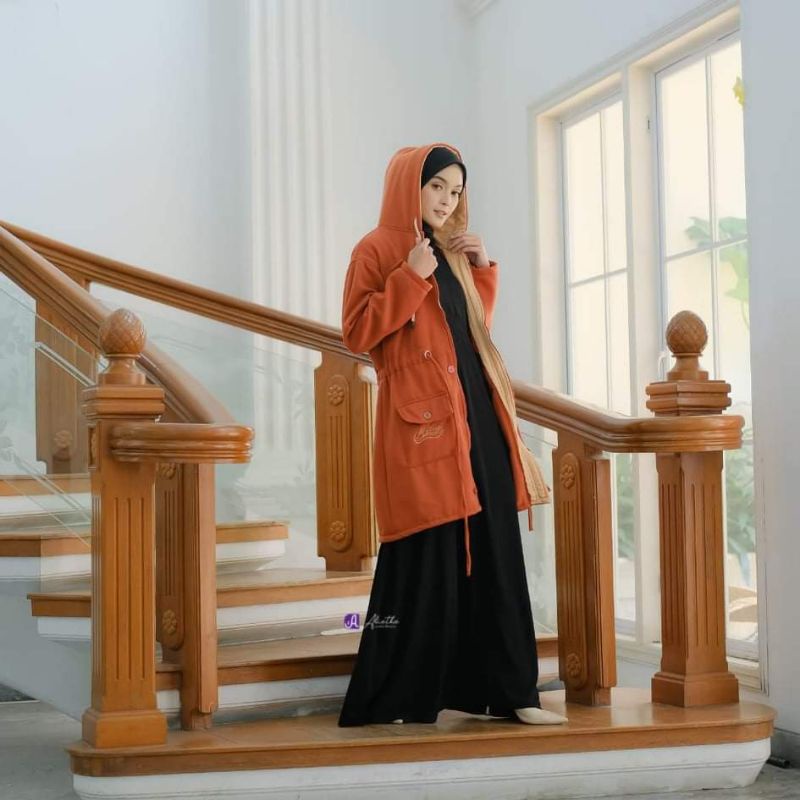OUTER HIJAB MUSLIMAH TERBARU ORI ALIETHA JAKET HODIE WANITA MODERN MASAKINI-Coral