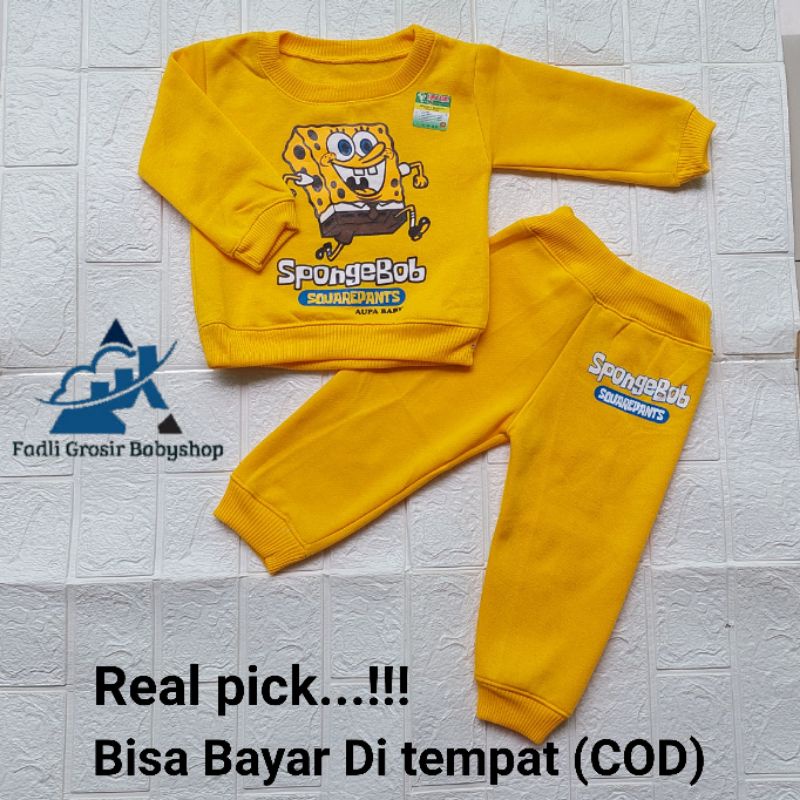 Setelan Sweater Bayi Usia 2-13 Bulan Motif Spongsbob