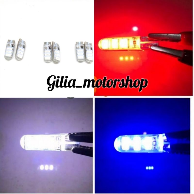 Lampu Sen Jelly Crystal T10 6 LED diam dan Flash Lampu Bohlam Sen Jelly LED T10 6 mata DC 12 volt