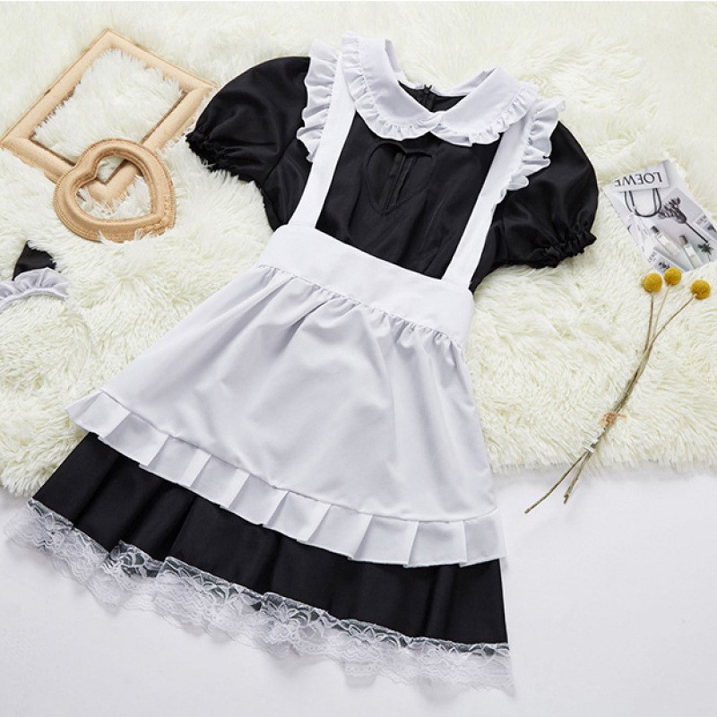 【Wetrose】Maid Dress Cosplay Kostum Set Lingerie Kostum Seragam Pelayan Sexy Untuk Wanita