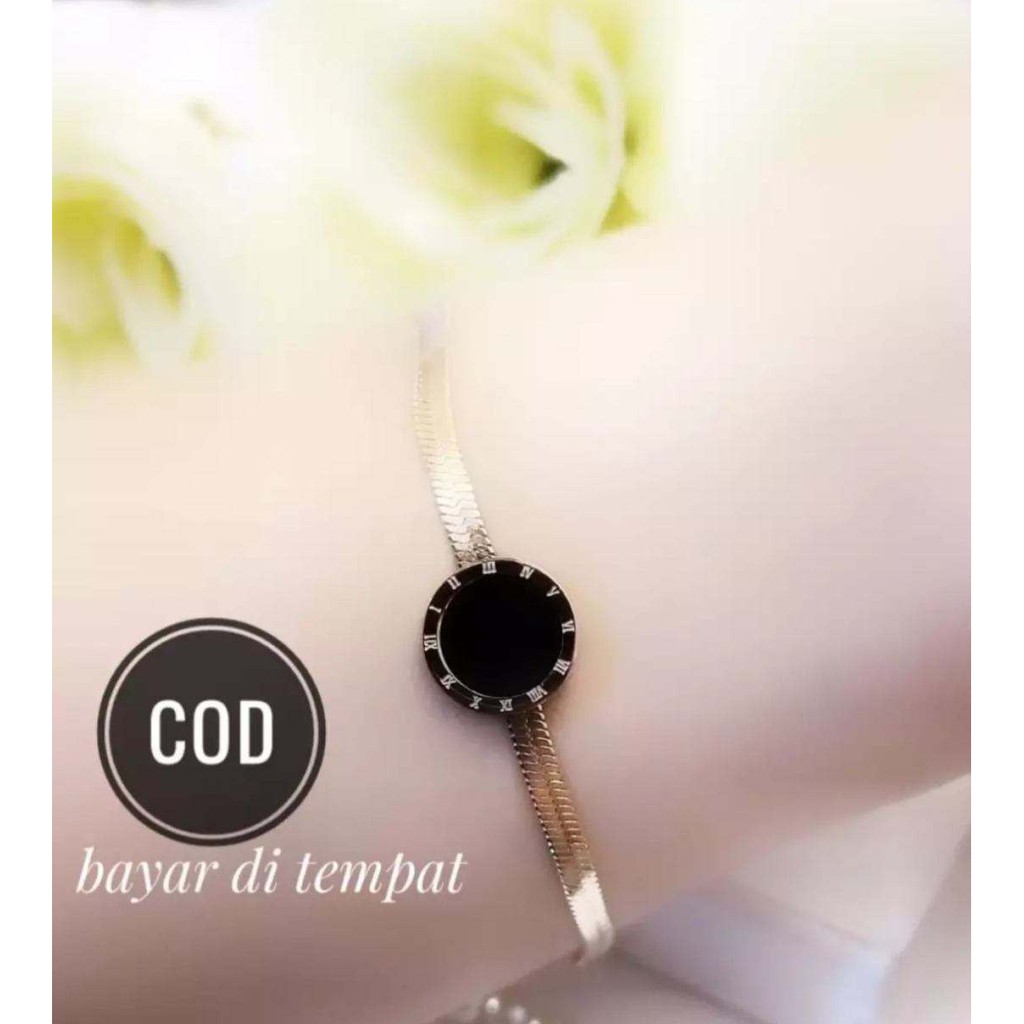 Gelang Tangan Perhiasan Wanita Titanium Asli Model Romawi Angka Elegan Acecoris Jewerly Anti Karat