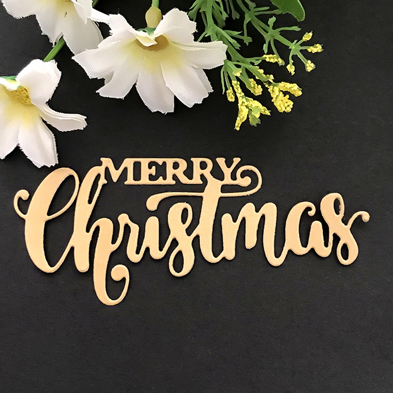 Happy Cetakan Stensil Cutting Dies Motif Merry Christmas Bahan Metal Untuk Scrapbook / Craft Diy / Kartu