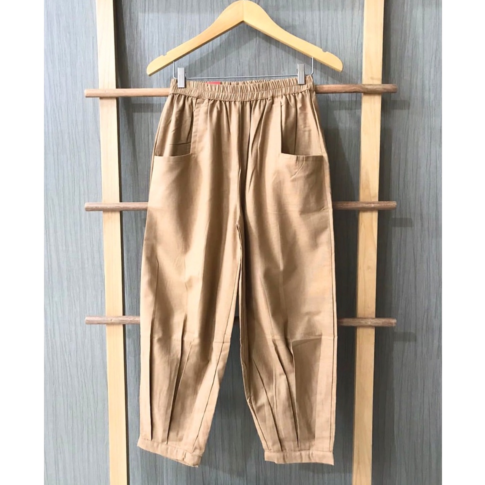 CoD- Hinata Pants- Celana Santai 7/9- Celana Kulot Wanita- Celana Baggy Rami Premium- Celana Panjang-Mocca